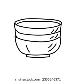 Several bowls stacked on top of each other doodle illustration in vector. Hand drawn bowls stack in vector