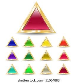 several brilliant varicolored triangular buttons on gold base