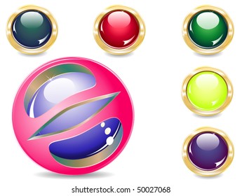 several brilliant varicoloured buttons and magic ball