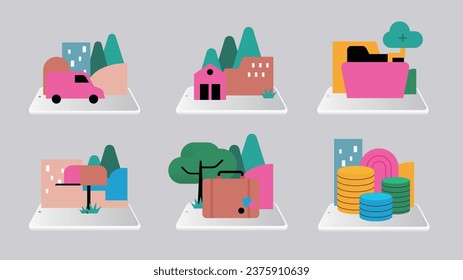 Several business objects placed on a mobile device