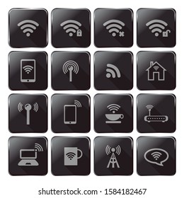 Several buttons with wireless icons. Real buttons with shadow and gradient. Vector eps 10.