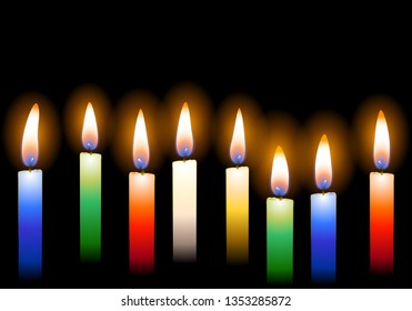Several candles on black background