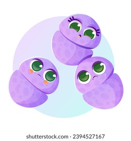 Several cartoon characters of Streptococcus pneumoniae bacteria isolated on a plain background.