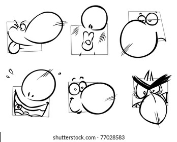 several cartoon emotion faces in outline.