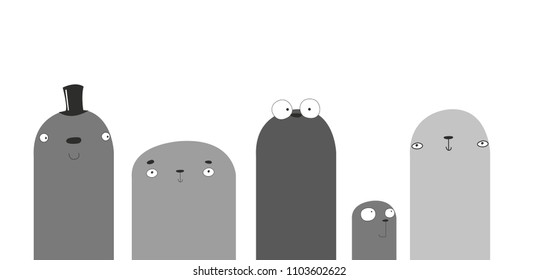 Several characters characters. Different faces of characters.