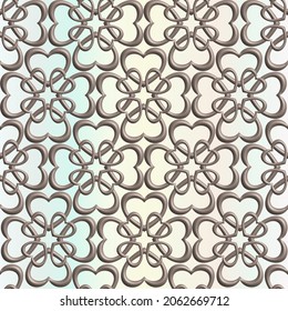Several chocolate brown hearts line up and overlapping flowers, pattern and background.