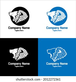 Several choices of logos with a lion's head icon, using to colors for each logo to make it seem authoritative