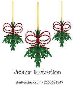 Several Christmas trees in flat style Tied in red Vector illustration