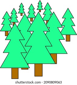 several Christmas trees vector art on a white background