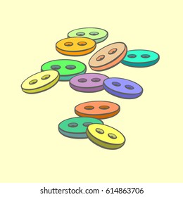 Several colored buttons on a yellow background