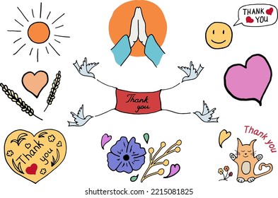 several colored doodle elements for thank you day, they can be used for postcards, posters, interior design and fabrics