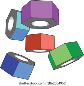 varias nueces de metal de color, vector, ilustración