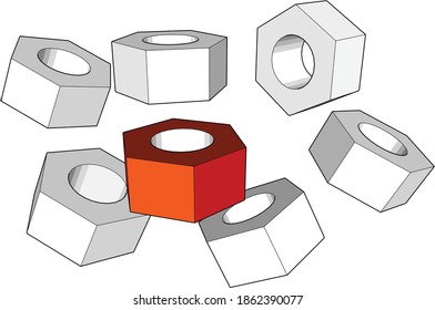 several colored metal nuts, vector, illustration