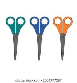 Varias tijeras de colores sobre un fondo blanco 