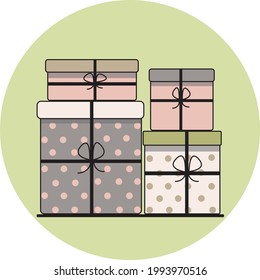 Several colorful gift boxes for New Year holidays vector illustration. 