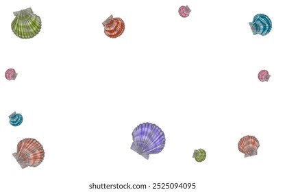 várias conchas coloridas formam um quadro sem fundo