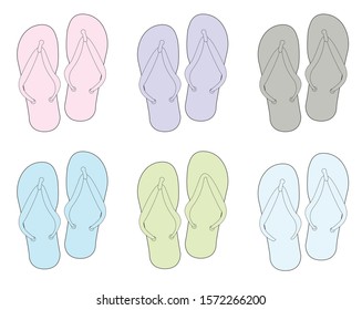 Several colot flip flop shoe outline silhouette on a white background