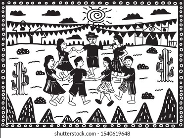 several couples who were dancing at the festival cordel illustration