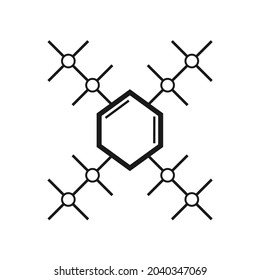 several cross-shaped circle lines attached to the hexagon