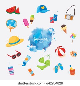 Several cute stuff for Summer. Water color styles with summer items.