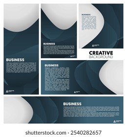 Several dark teal and light gray abstract business templates with text.