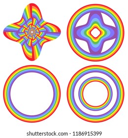 several decorative elements made up of the colors of the rainbow spectrum
