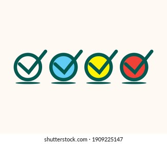 several designs of tick icons with different colors