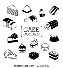 Several Doodles cake. Hand drawing styles a kind of cake.