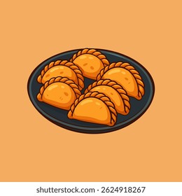 Several empanadas are placed on a black plate, ready for a snack.