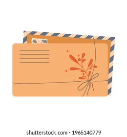 Several envelopes decorated with a branch with leaves. Symbol of postal message, post mail, email, business document. Icon