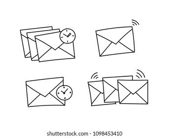 Several envelopes waiting to be send Closed envelope waiting. Vector stock clipart illustration. Hand drawn black line.