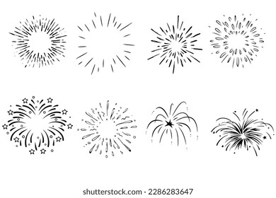 several explosions
 firecrackers with various black and white styles