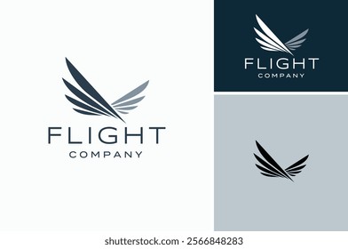 several feather become flying bird for flight freedom aircraft plane logo design