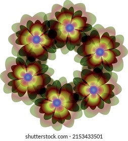 Several flowers are arranged in a circle. A vector file is useful for creating designs.