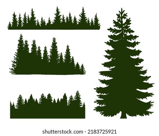 Several forest and Christmas tree silhouettes for your art and creativity