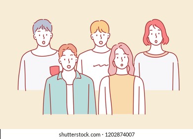 Several friends are gathering and looking ahead. hand drawn style vector design illustrations.