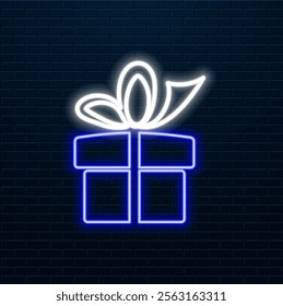 Several gift boxes neon sign. Holiday advertisement design. Night bright neon sign, colorful billboard, light banner. Vector illustration in neon style..