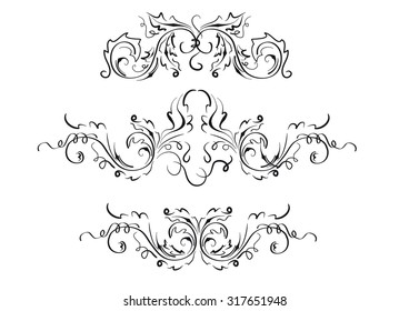 several graphical plant ornaments on a white background