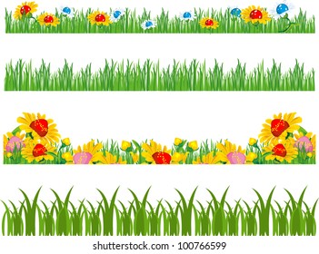 Several groups of flowers and herbs on a white background