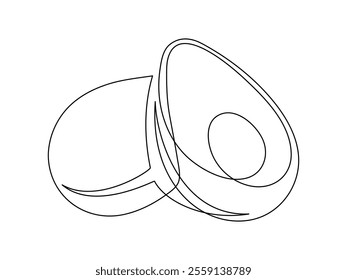 Several halves avocado line isolated on white background. Simple silhouette of fruit. Hand drawn outline of avocado. Vector illustration