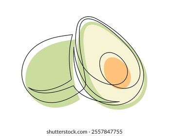 Several halves green avocado line isolated on white background. Simple silhouette of fruit. Hand drawn outline of avocado. Vector illustration