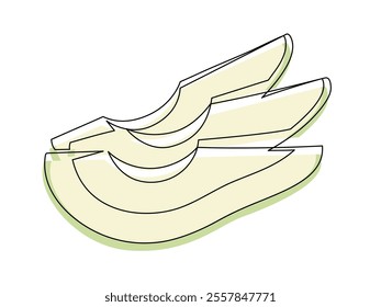 Several halves green avocado line isolated on white background. Simple silhouette of fruit. Hand drawn outline of avocado. Vector illustration