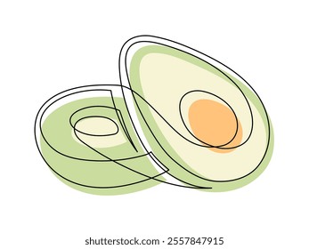 Several halves green avocado line isolated on white background. Simple silhouette of fruit. Hand drawn outline of avocado. Vector illustration