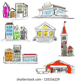 several handmade cityscapes and sketches for creative works, web-design and high quality print