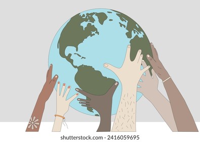 several hands holding Earth globe for Earth Day