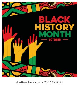 Several hands in Pan-African colors. Black History Month pattern background. Black History Month concept. Flat vector illustration.