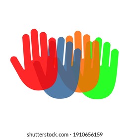 several hands various transparent colors