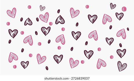Vários corações rabiscaram em um estilo doodle.