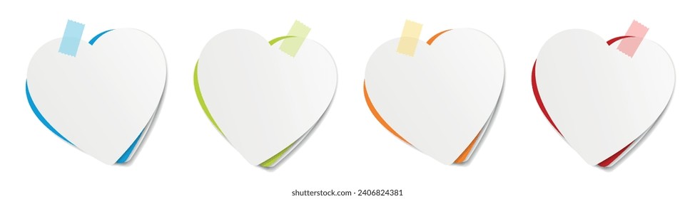 Several heart-shaped memo sheets held by an adhesive tape
