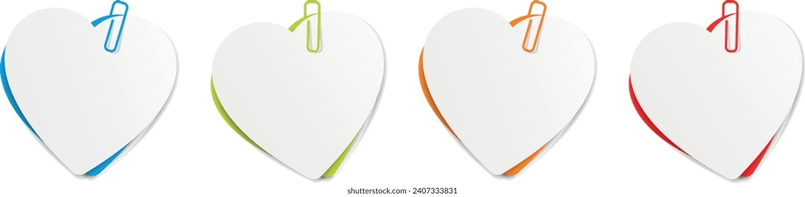 Several heart-shaped memo sheets held by a paper clip